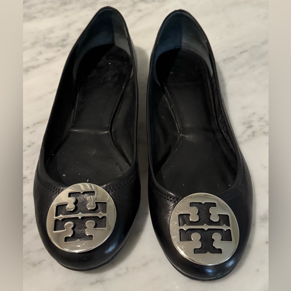 Tory Burch Black Leather Reva Ballet Flats - Women’s Size 9.5